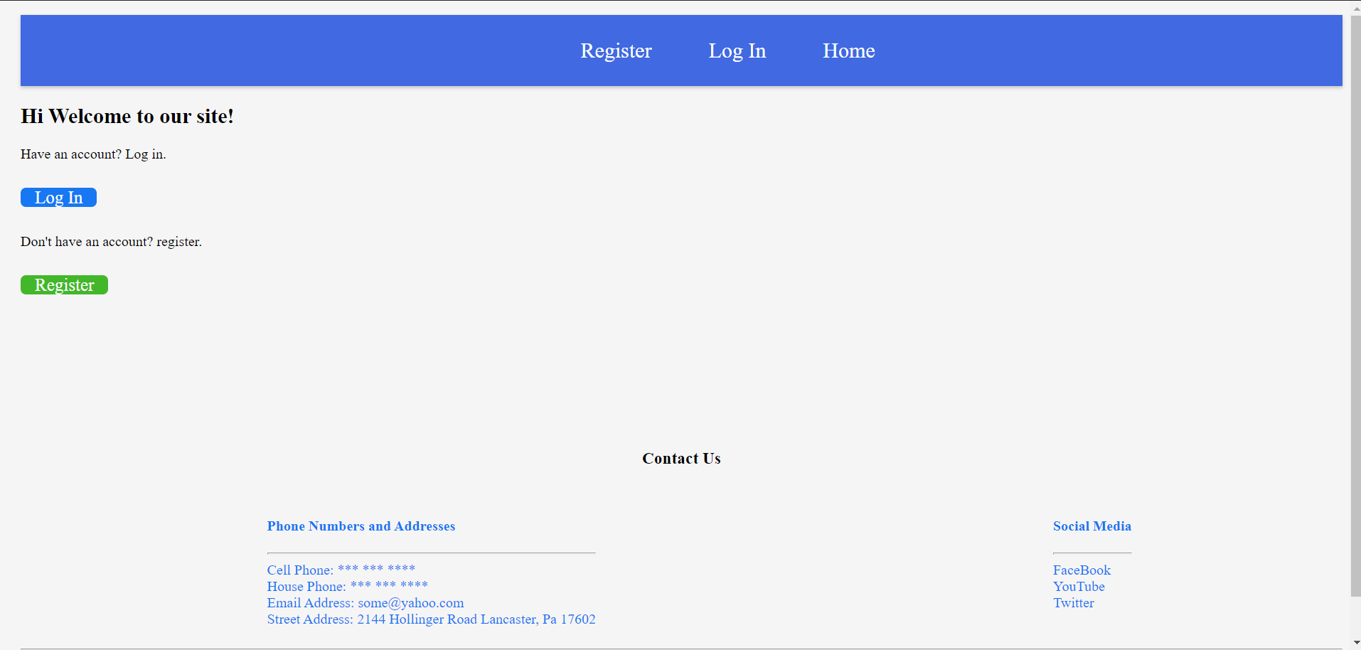 Image of the main page of a mock social media website