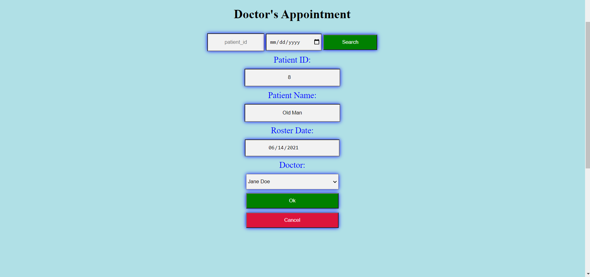 Image of the doctor appointment page of a mock Old Home website