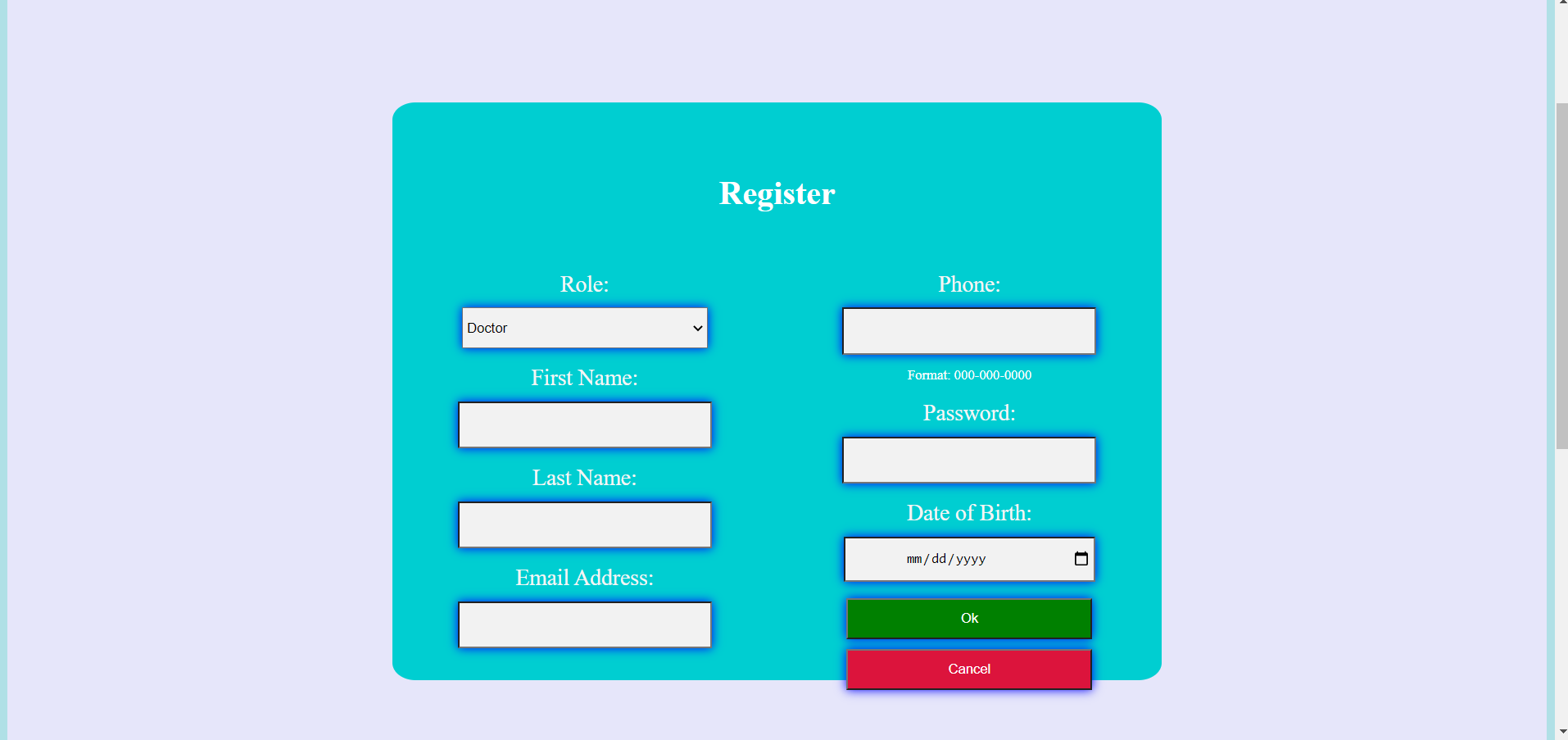 Image of the register page of a mock Old Home website