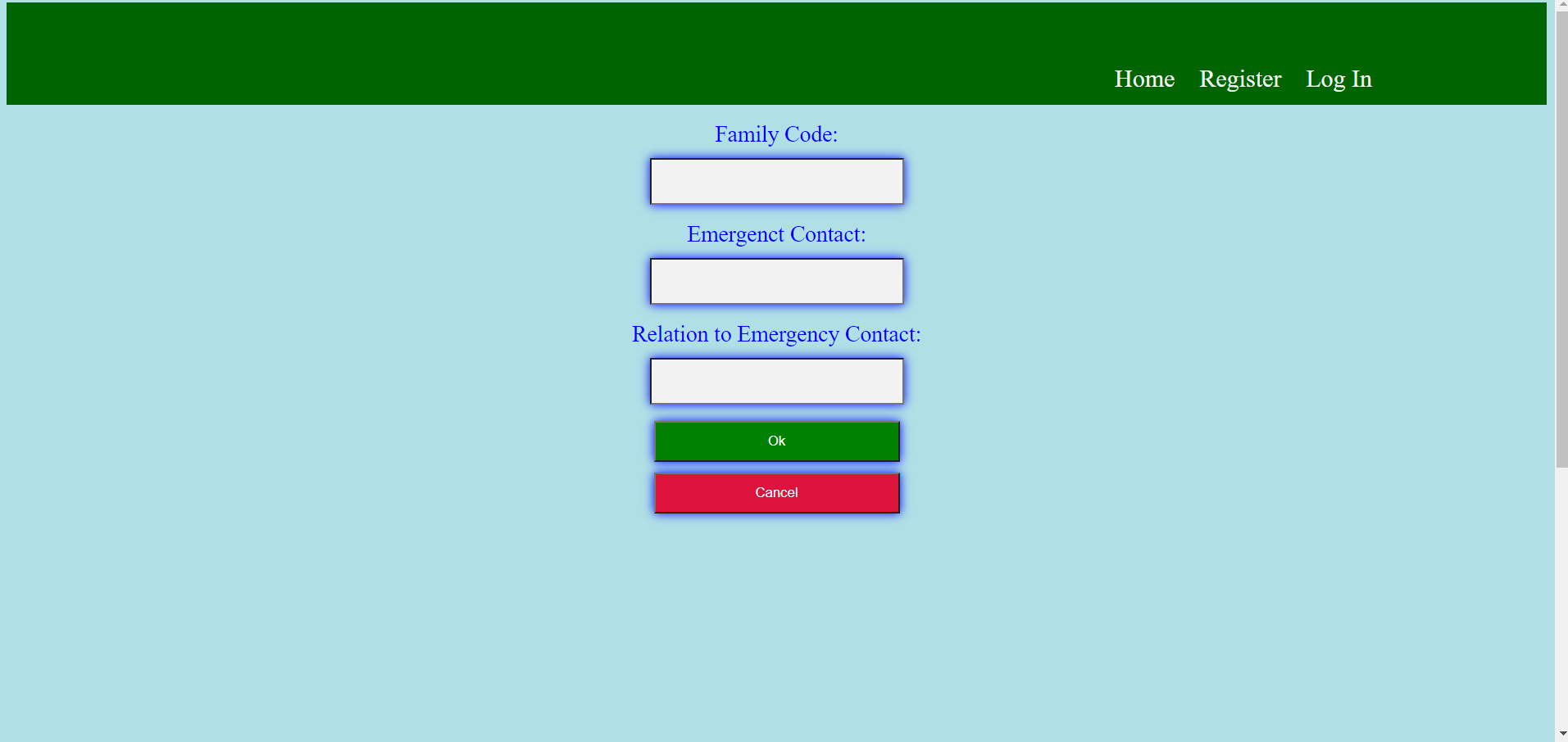 Image of more of the register page of a mock Old Home website