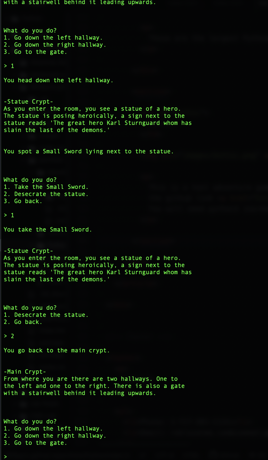 Image of a text adventure game called Gothic