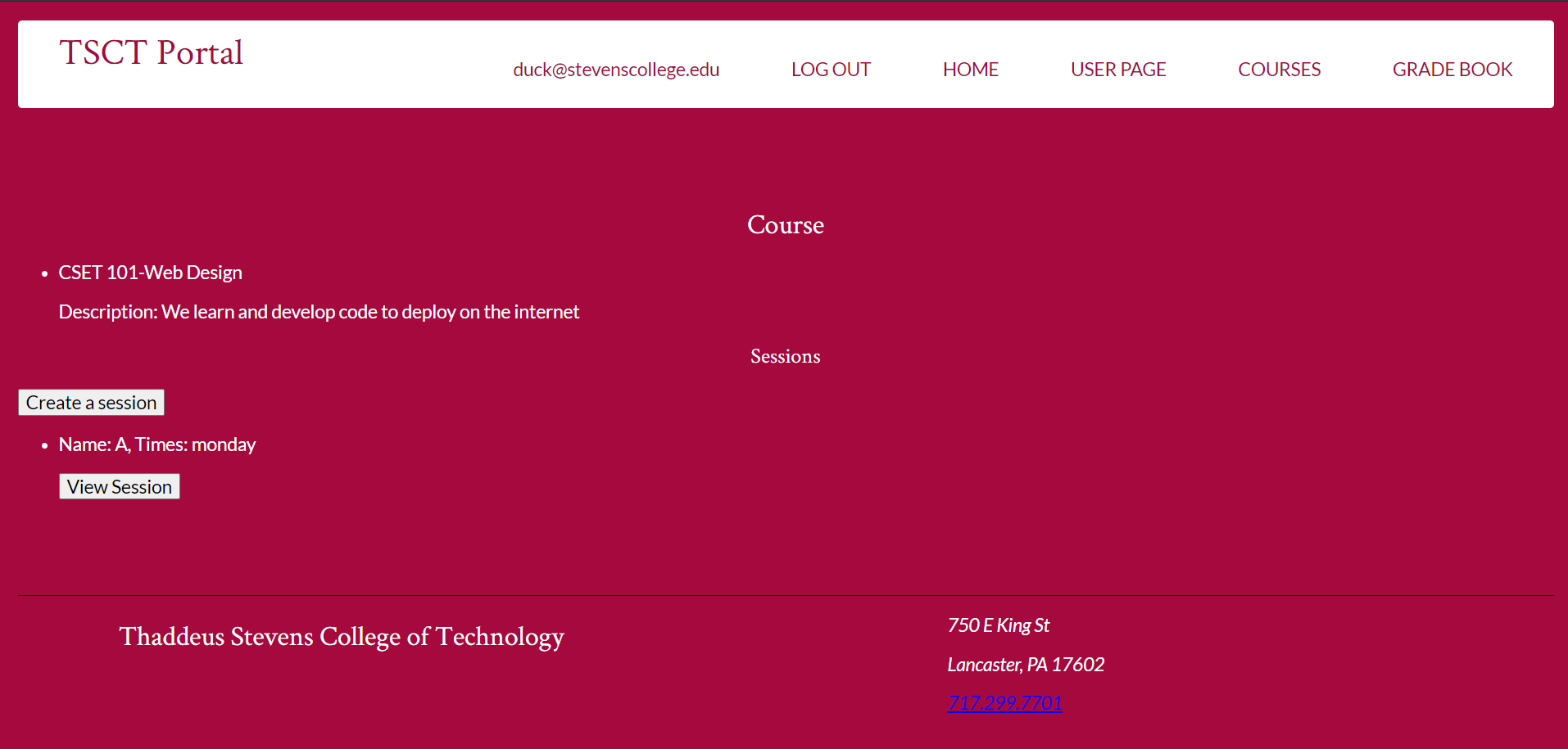 Image of a course info page of a mock school website