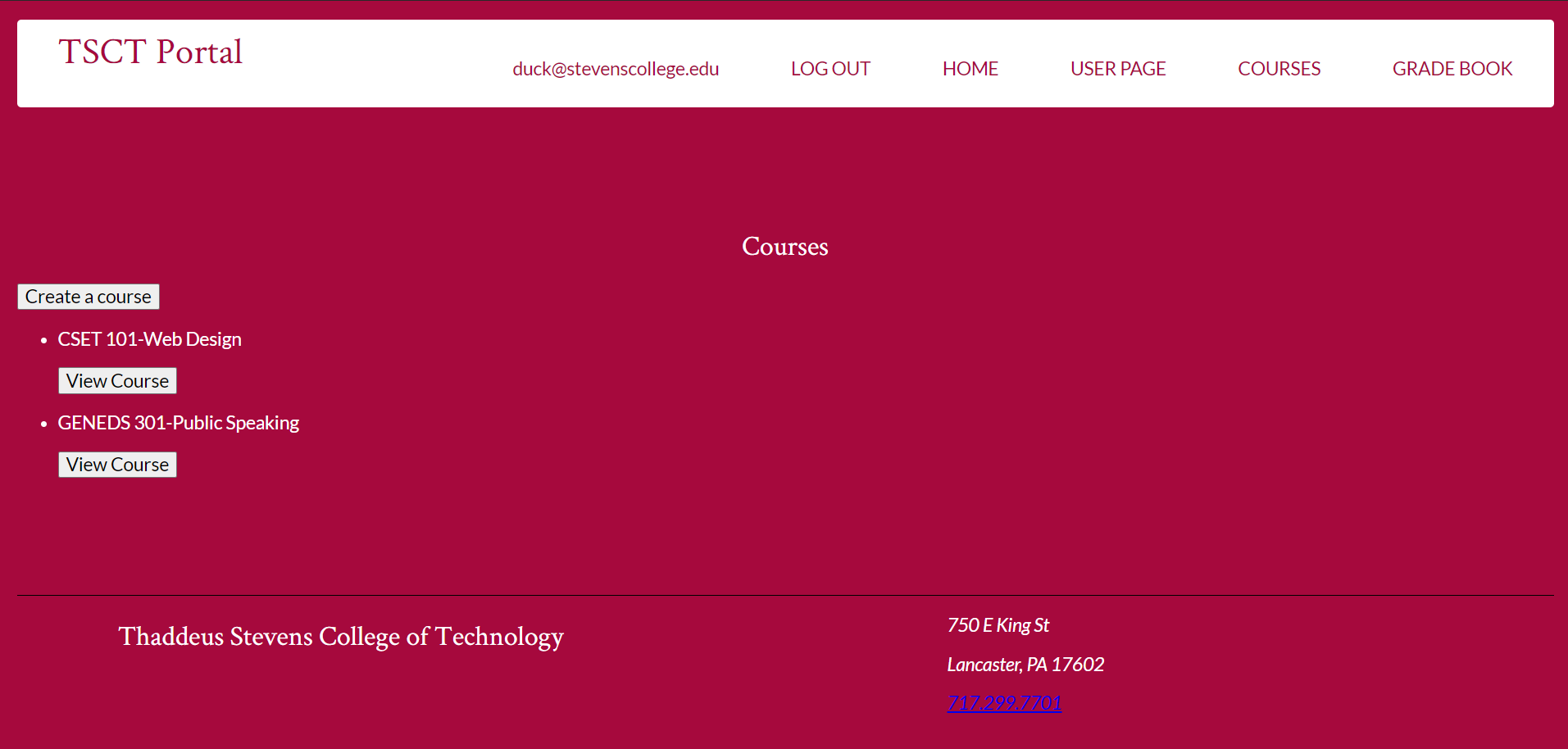 Image of a courses page of a mock school website