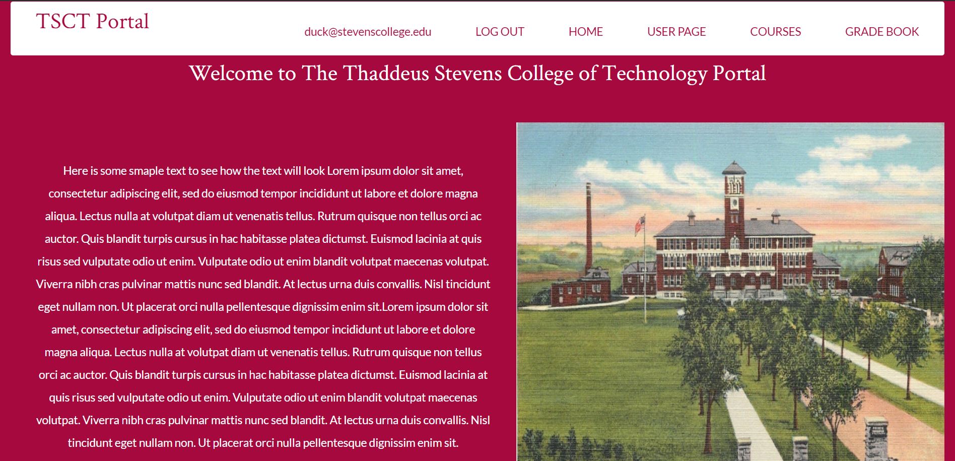 Image of a homepage of a mock school website